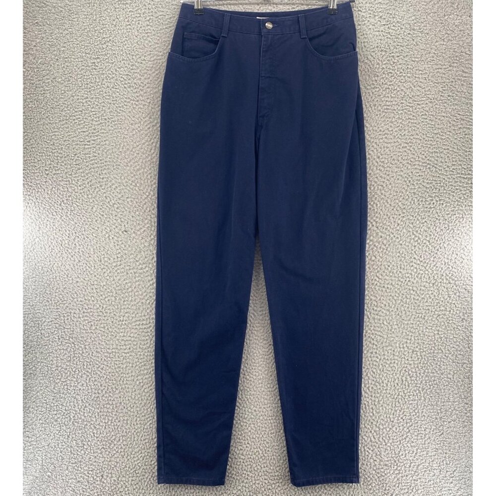 Talbots Jeans Women 12 Navy Denim Tapered Leg High Rise Pockets Casual Everyday